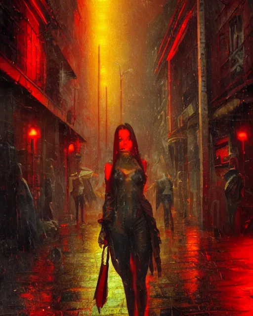 dark rainy cyberpunk red light high , - AI Photo Generator - starryai