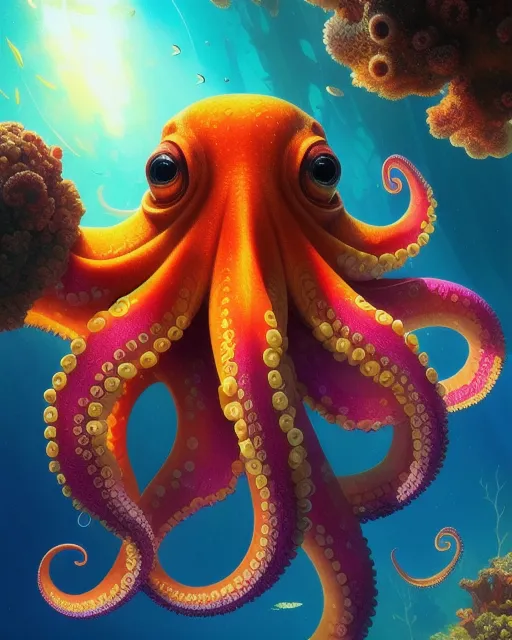 Cute octopus underwater - AI Photo Generator - starryai