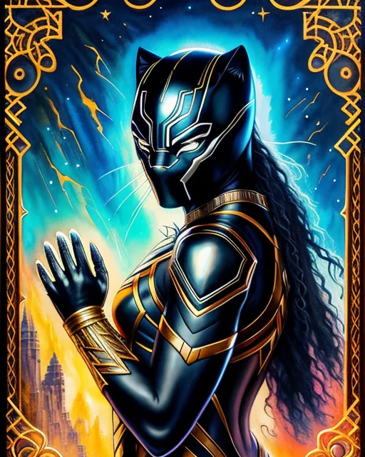 Black Panther standing on a cliff, red - AI Photo Generator - starryai