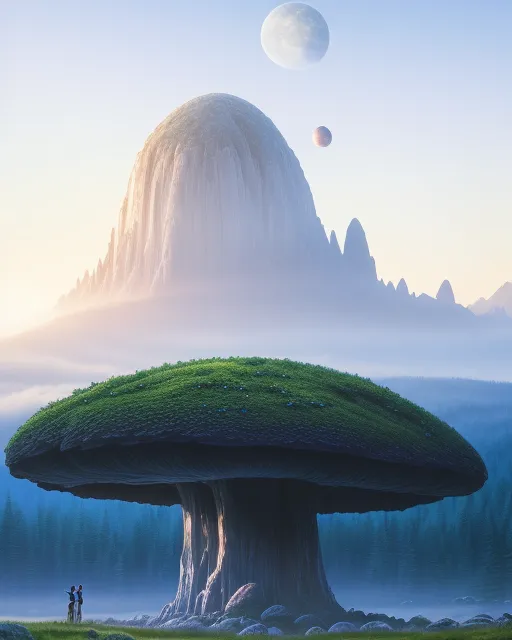 Mushrooms on a Pastel planet - Free AI Photo Generator - starryai