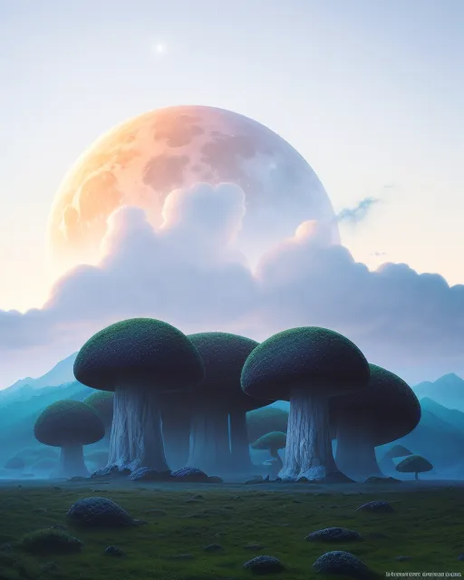 Mushrooms on a Pastel planet - Free AI Photo Generator - starryai