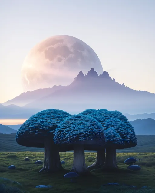 Mushrooms on a Pastel planet - Free AI Photo Generator - starryai