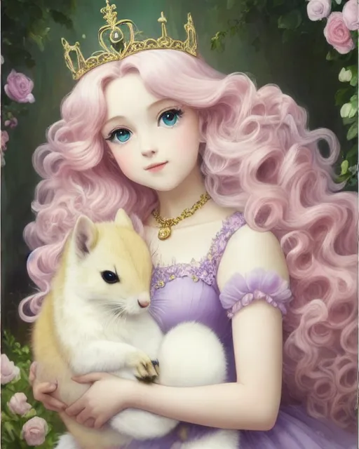 Squirrel Princess Painting Pink haired Princess her - Free AI Photo Generator - starryai