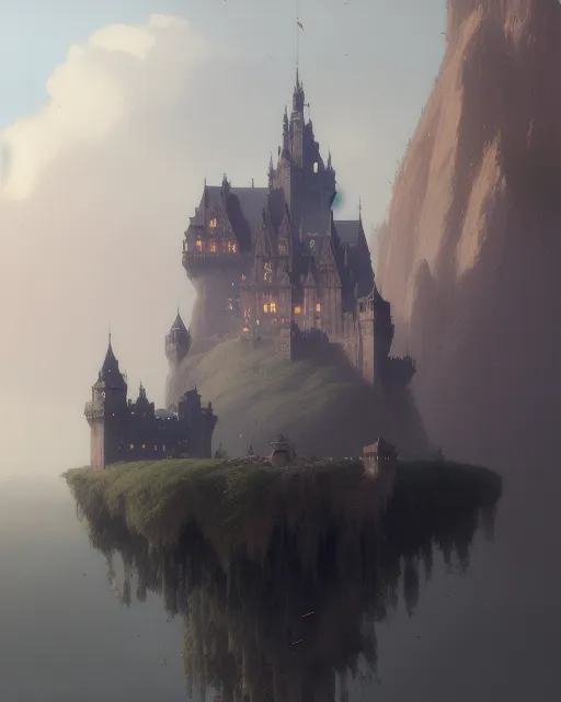 A castle floating in the sky, detailed, in focus, sharp, a masterpiece