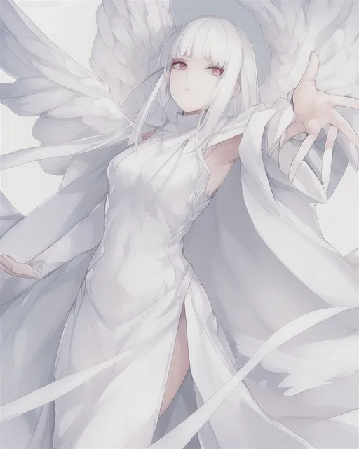 A white-haired/eyed, female, angelic being.