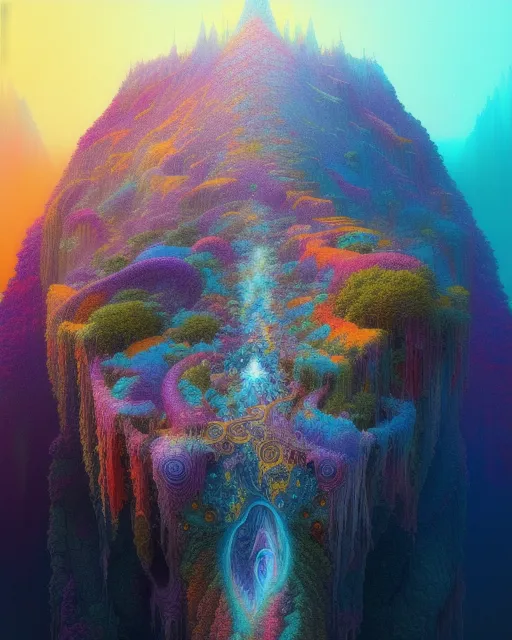 Hyper detailed fractal patterns of falling into another world in the style of Alex Grey, concept art, fantasy art, astral, psychedelic, colorful, vibrant