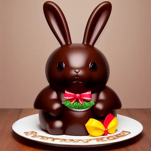 Massive Chocolate bunny in a chocolate bunny factory, detailed, cute, , beautiful, hyperdetailed, photorealistic, in the style of Mark brooks