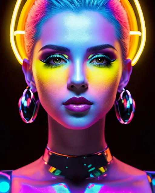Glowing neon makeup with dramatic look in his eyes. Stock Photo by  ©korabkova 120649854