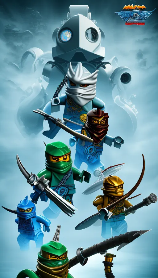 Lego ninjago kai, water ninja nya, wu, - AI Photo Generator - starryai