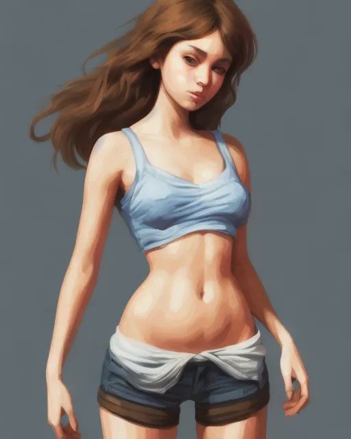 Slender Asian Girl Short Shorts Crop - AI Photo Generator - starryai