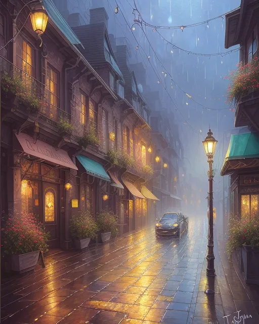 Rainy Neighborhood - Free AI Photo Generator - starryai