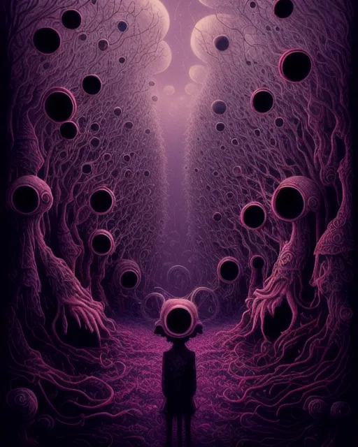 The almost same like on the picture, little more dark and creepy, in the same colour way, hd, hq, surreal, psychedelic style, Tim Burton, luminous., beautiful, colorful, , synthwave painting,  sunset city,  digital illustration,  extreme detail,  digital art,  4k,  ultra hd, 2d vector illustration portrait,  beautiful,  vibrant,  digital art, aurora, beautiful, golden hour, karol bak, surrealism, trending on artstation, octane 3d