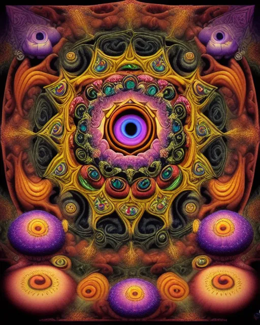 , surrealism, third eye, mushroom, emotion, fractal, 5th dimension, pattern, hindu, nirvana, astral