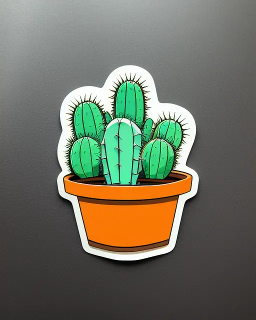 cactus in an orange pot, cartoon style, sticker art