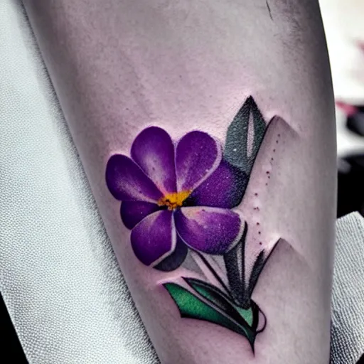 Tattoo, Violet flower, dew dripping - AI Photo Generator - starryai