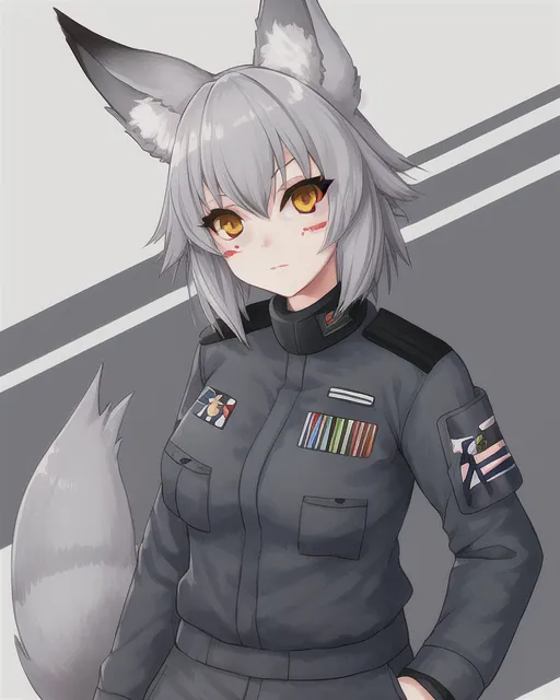 A gray fox fursona in navy uniform 