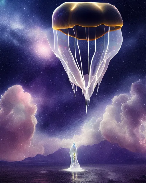 Space jellyfish descending from - Free AI Photo Generator - starryai