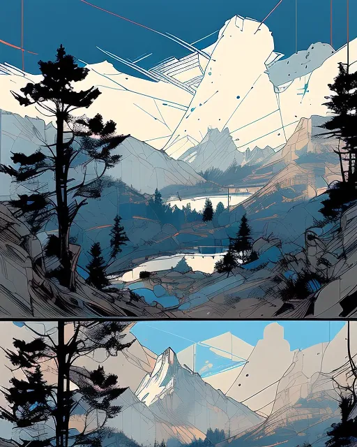 Mountain lake landscape, snowy on - Free AI Photo Generator - starryai