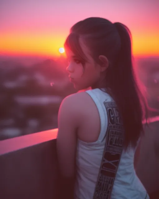 Girl gangster looking at the sunset