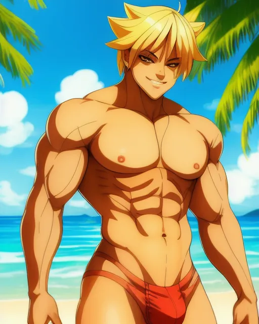 Muscular anime men - AI Photo Generator - starryai