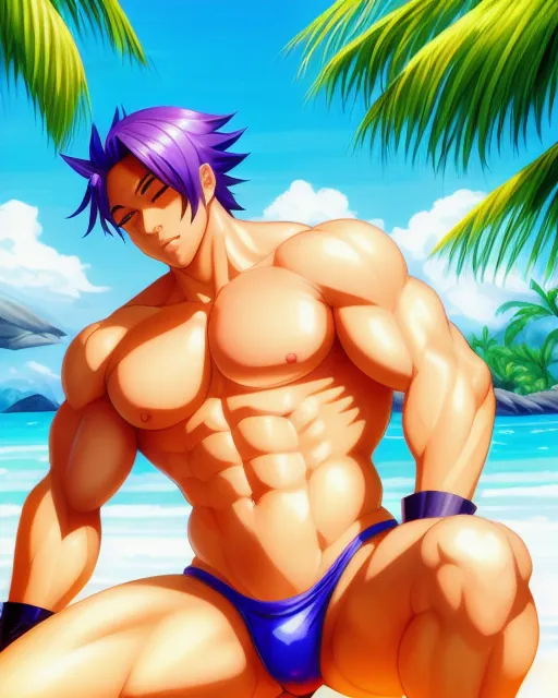 Premium Photo | Anime character with a muscular body and no shirt holding a  bag generative ai
