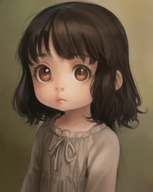 a little girl with big brown eyes is looking intently