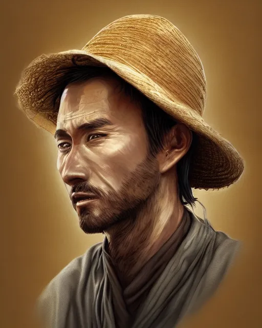 Ronin straw hat digital painting AI Photo Generator starryai