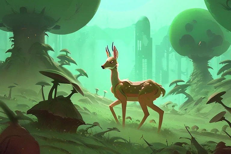 (((Alien deer))) graze a lush - Free AI Photo Generator - starryai