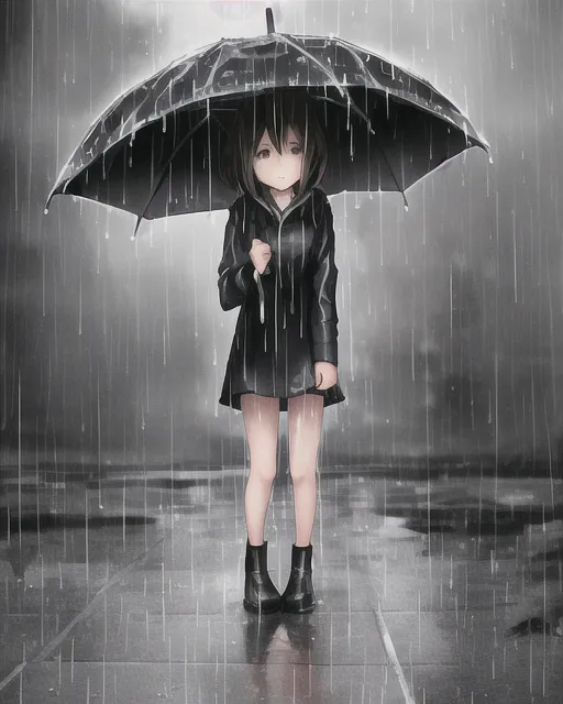 Girl standing rain - AI Photo Generator - starryai