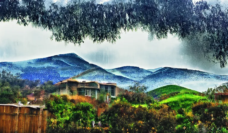 Rainy day over hills - Free AI Photo Generator - starryai