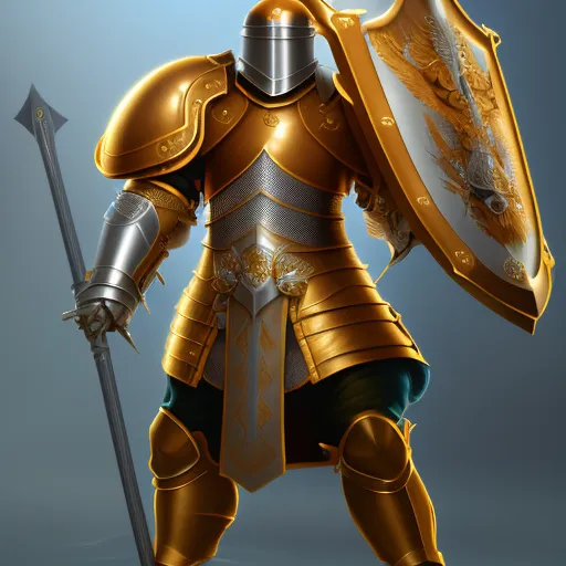Golden Shield Knight , 8k flame - Free AI Photo Generator - starryai