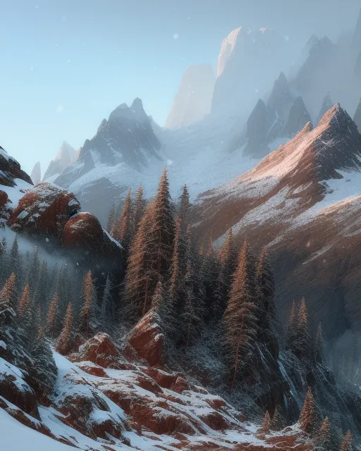 Mountain range, forest flowing up - Free AI Photo Generator - starryai