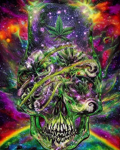 Marijuana art, galactic art, universe art, quasar art, mushroom art, , brain wave art, fine art, centered art, weed art, ganja art, hyper detailed, hyper realistic, Rasta art, concept art, skull art, gory art, pirate art