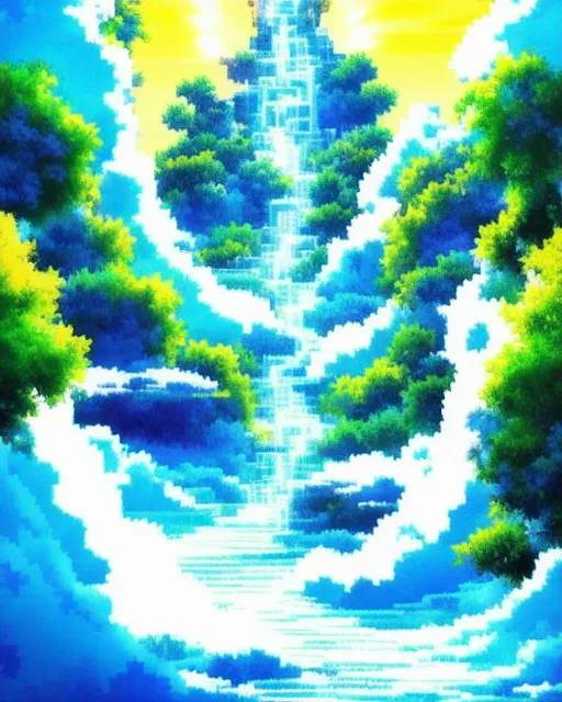 an anime waterfall coming from heaven