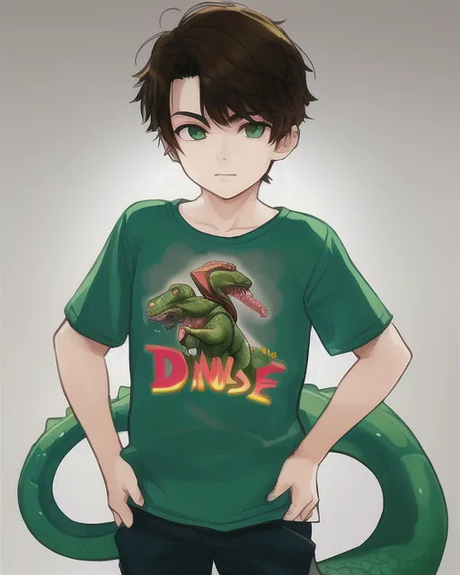 Boy wearing a dinosaur shirt