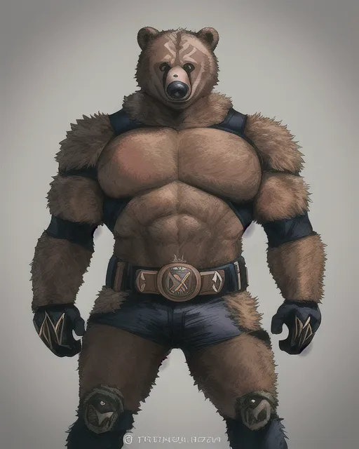 Grizzly is a superhero with super human strength.  He doesn't look as strong as he is because he was born with his strength.   He wears fur covered armor to protect his bones.  His mask is based on a grizzly bear.  His symbol is a simple G on his belt.