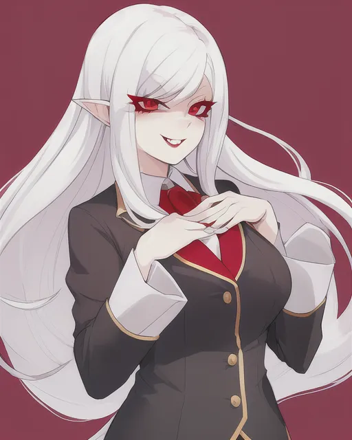 White hair anime girl, vampire, cheeky - AI Photo Generator - starryai