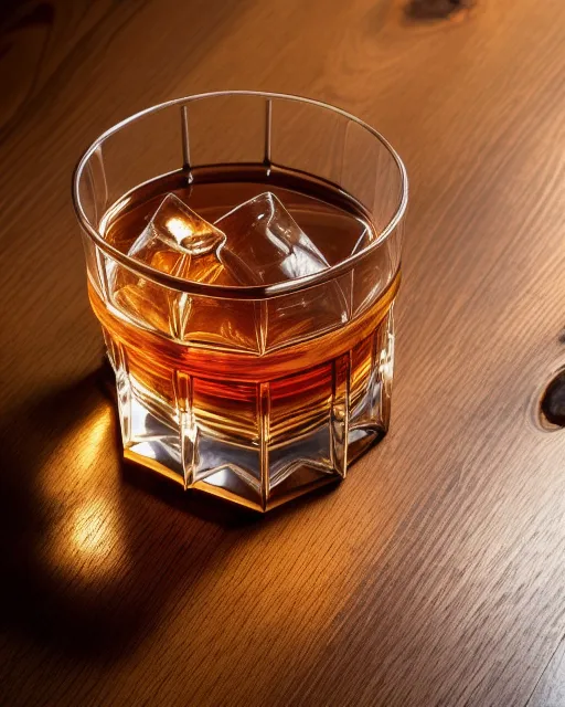 (Old fashion glass of bourbon) set (on a beautiful wooden table) (in the middle of nowhere) elegant, classy, intricate, detailed, refined, high resolution