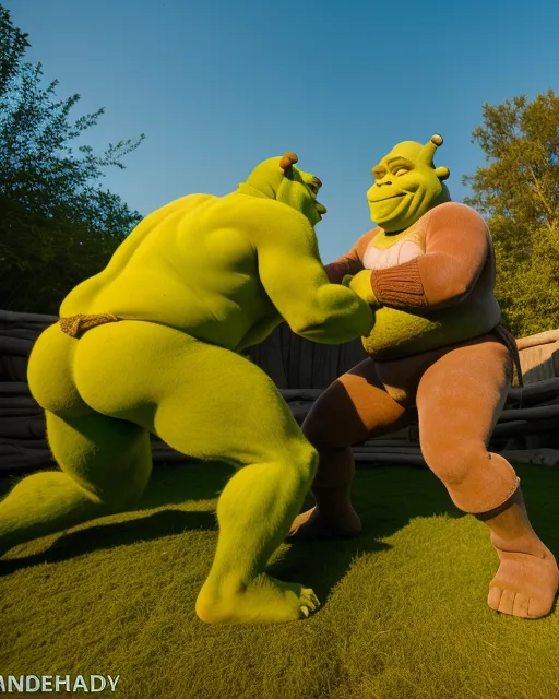 Shrek in a bum fight 