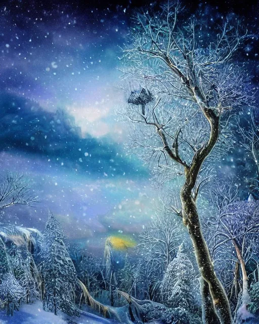 Snow dropping fairy winter sky, - Free AI Photo Generator - starryai