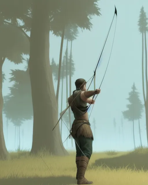 A man holding a bow and arrow in a video game graphics