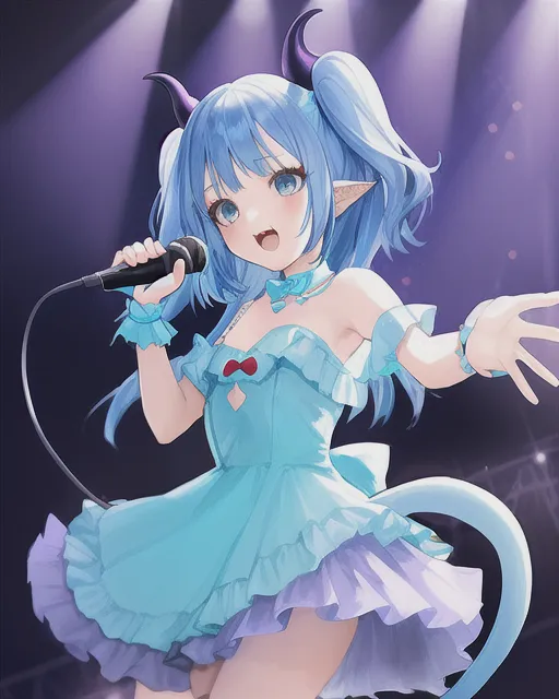 Blue demon girl performing a song