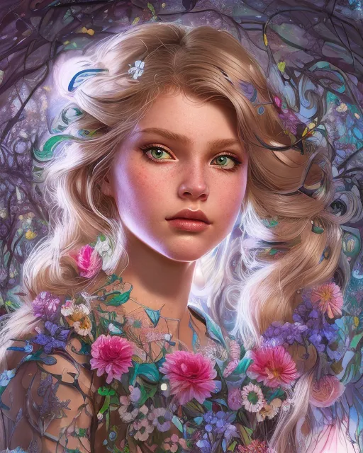 Girl dressed flowers - AI Photo Generator - starryai