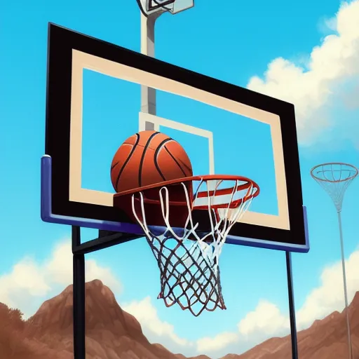 Basketball on the rim, digital painting,  digital illustration,  extreme detail,  digital art,  4k,  ultra hd, trending on artstation