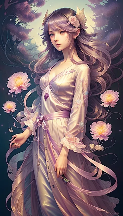 A beautiful woman sitting at a on - Free AI Photo Generator - starryai